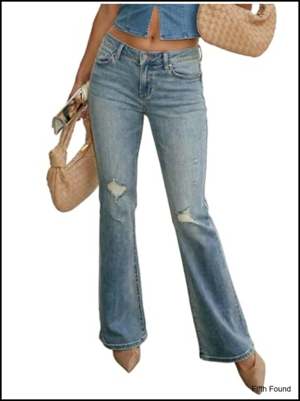 Women's Stretch Low Rise Distressed Flare Jeans